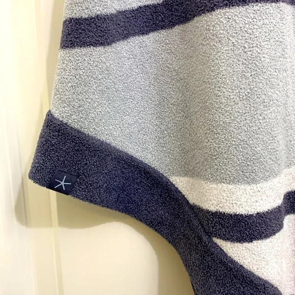 Barefoot Dreams Navy and Gray Striped Poncho - Picture 3 of 7